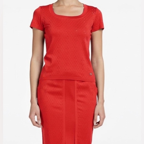 CHANEL Dresses & Skirts - CHANEL 2014 Spring Red Textured Knit 2-Piece Skirt Suit Set